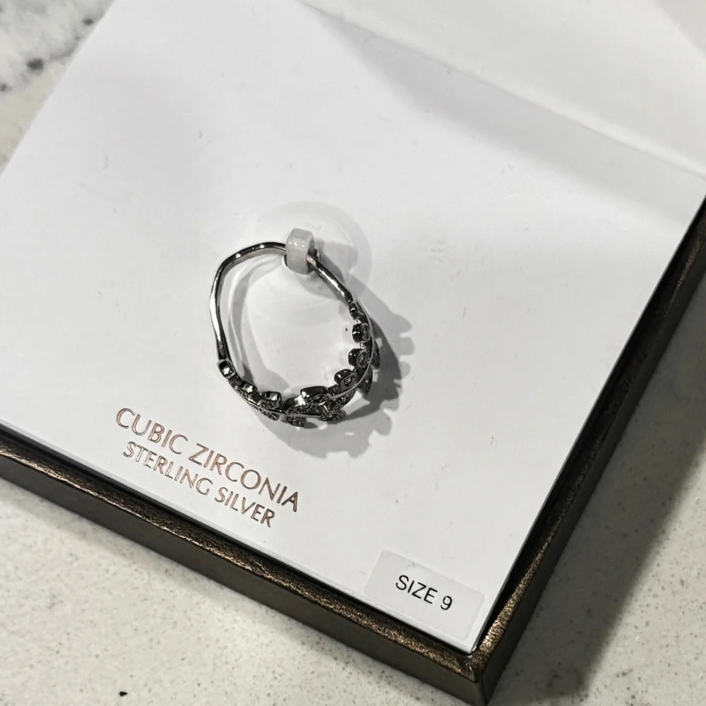 Giani Bernini Cubic Zirconia Vine Ring in Sterling  Silver Leaf Design Ring 9